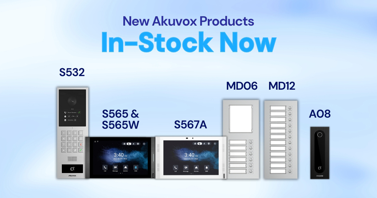 New akuvox products in stock now featuring video door phones, indoor monitors, and access control terminals