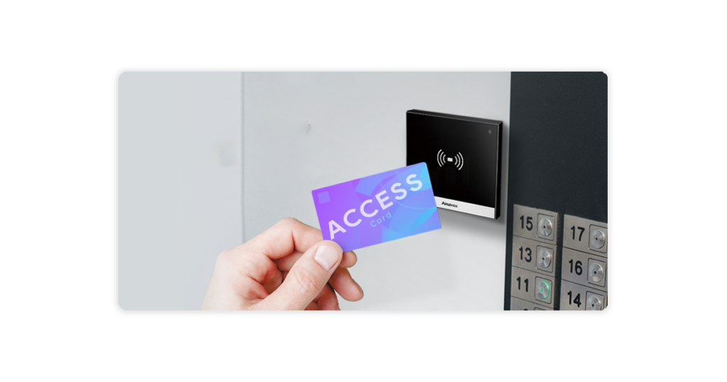 person using access control key card on akuvox a01 access control terminal card reader